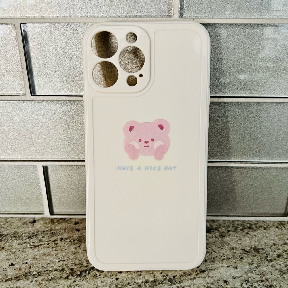 Beary Cute Kawaii TPU IPhone 13 Pro Max Case Camera Protection Cover New Boba
